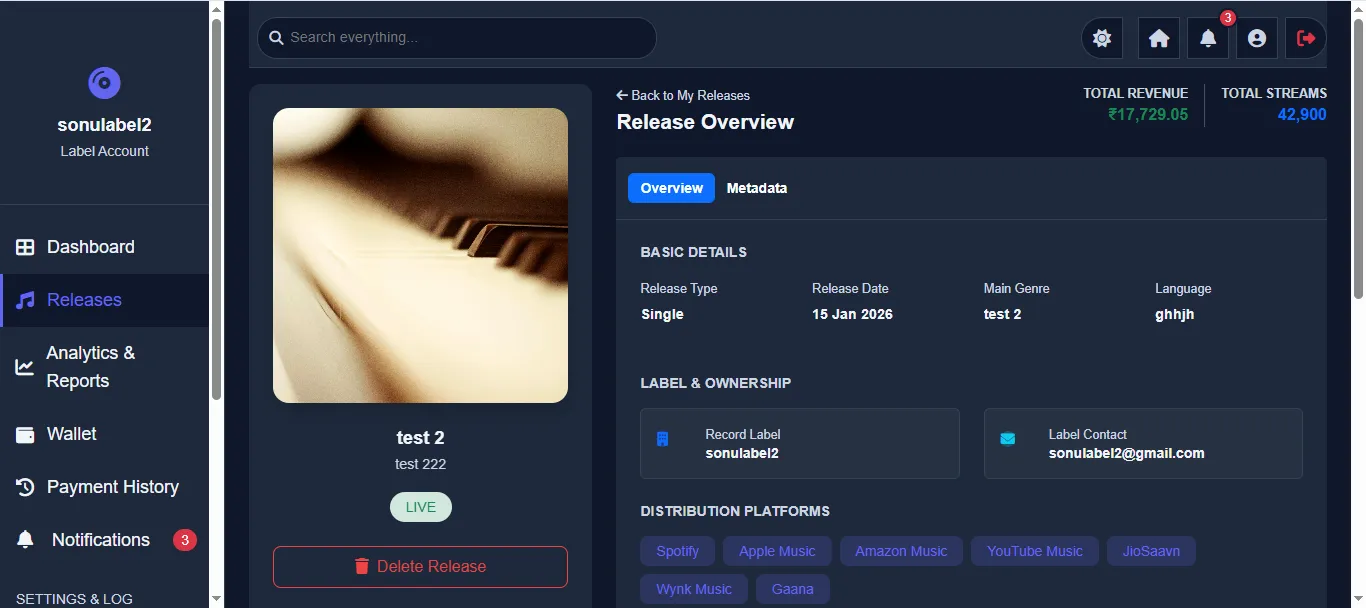 Label Release Detail