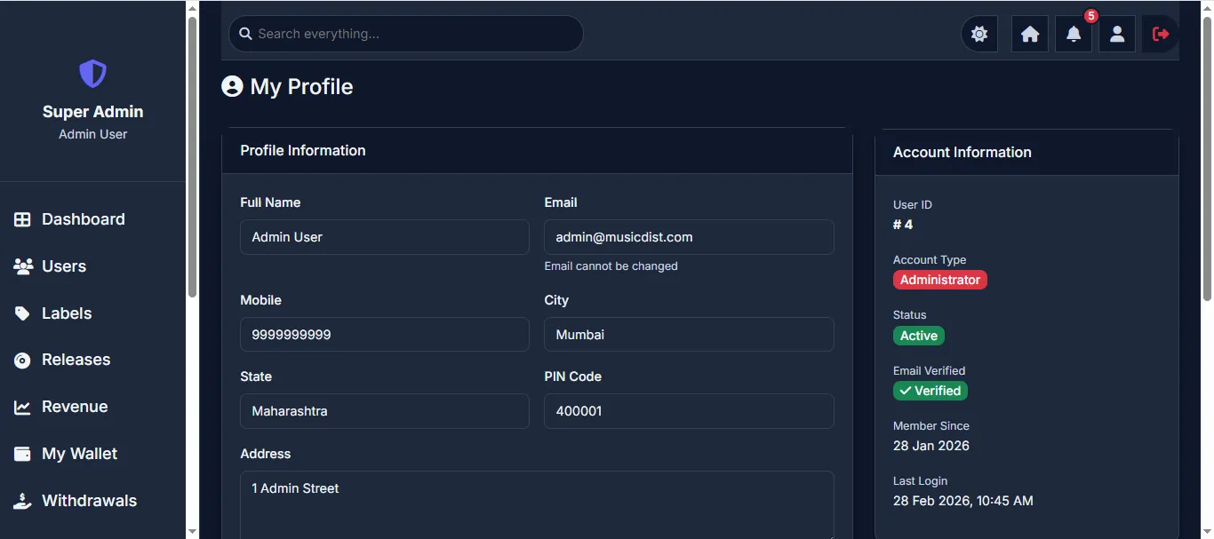 Admin Profile